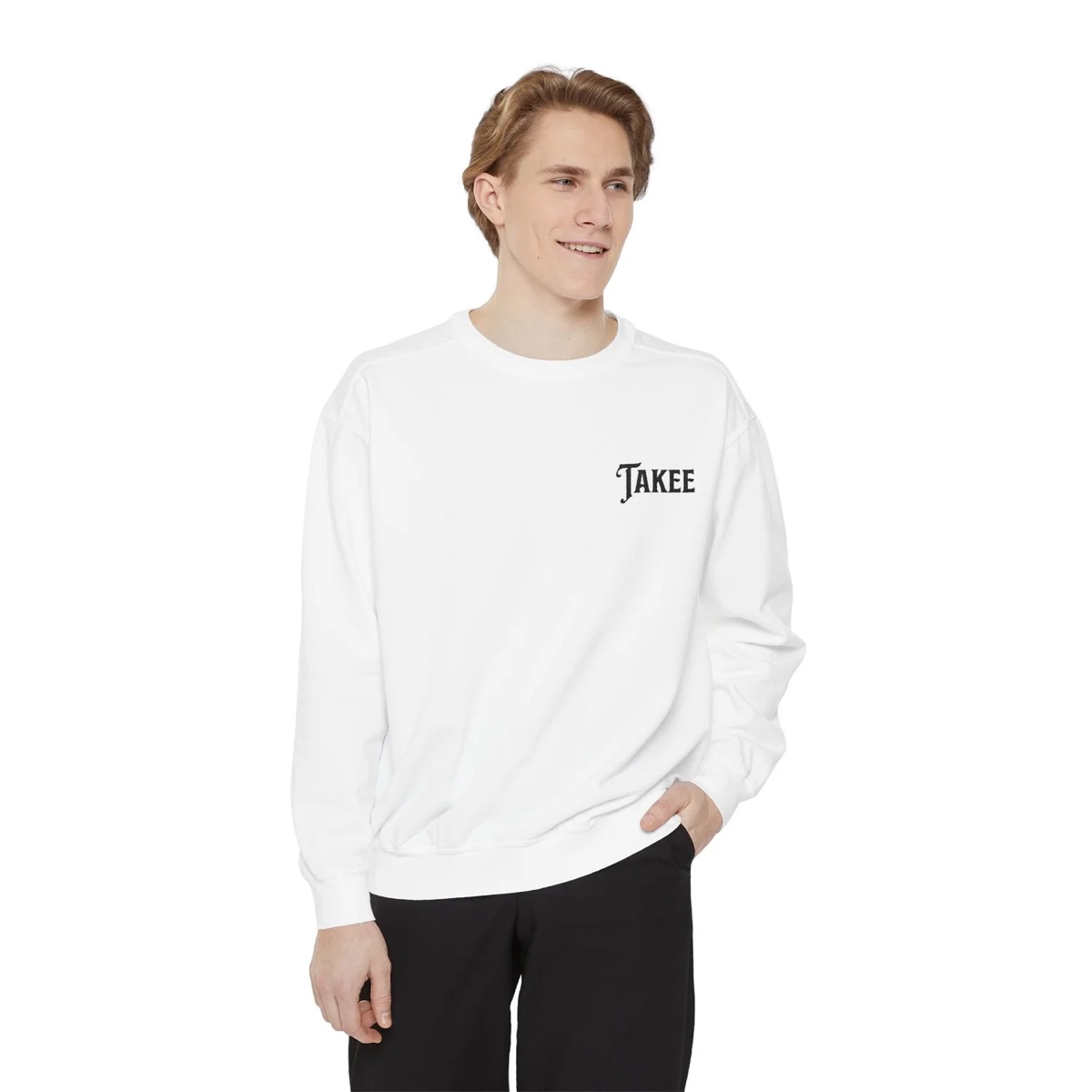 Takee minimal logo sweatshirt, white garment-dyed crewneck